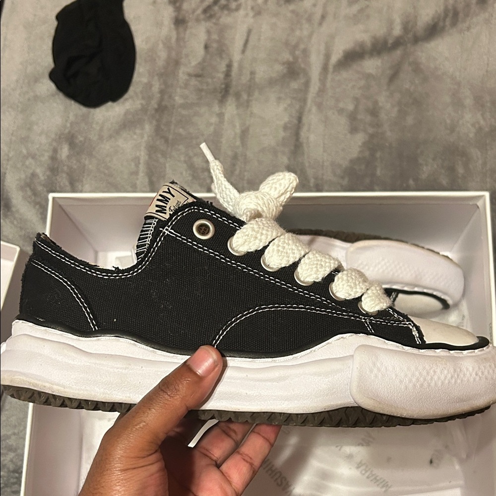 Miharayasuhiro Black and White Low-Top Canvas Sneakers